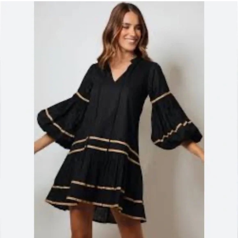 KLEID Ilana Tiered Mini Dress Black Gold XS $365